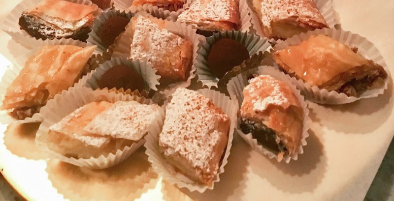 A tray of delectable boughatsas and baklava.
